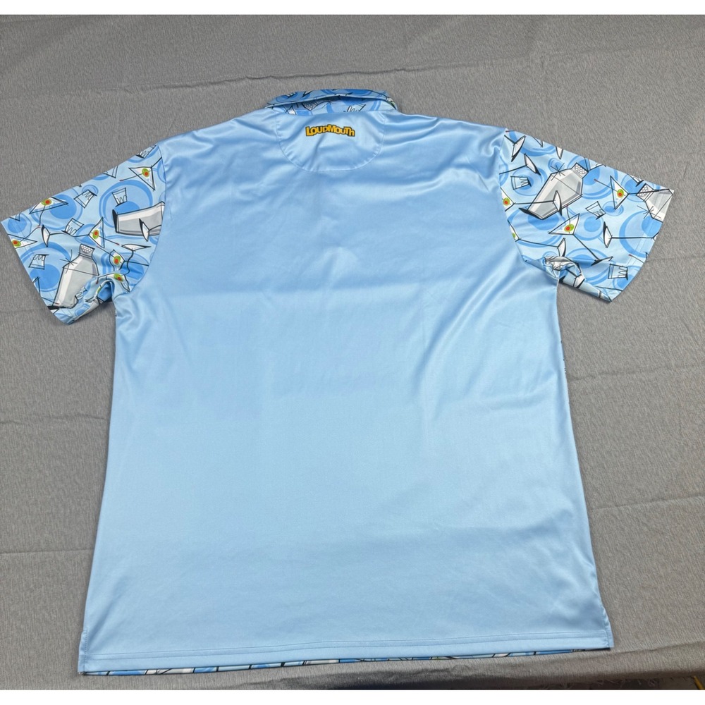 Loudmouth Golf Martini Cocktail Shaker Polo Shirt Blue Mens XL Short Sleeve - Picture 7 of 16